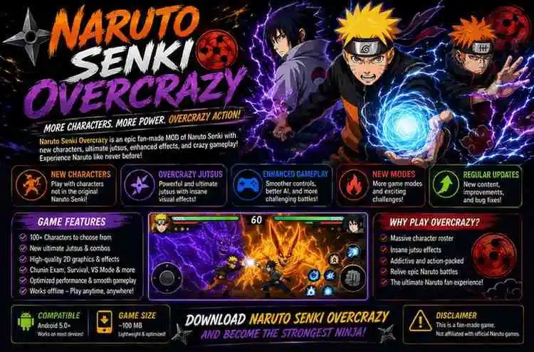 Naruto Senki Overcrazy APK with enhanced anime fighting gameplay